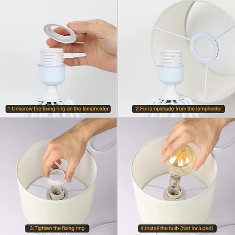 Lámpara de Noche, Lámpara de Mesa con Base Calada y Pantalla de Tela Blanca, Lámpara de Escritorio Minimalista para Dormitorio, Sala de Estar, Oficina (Bombilla E27 No Incluida)