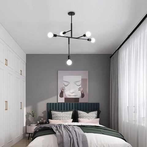 Lámpara de araña industrial vintage con base E27, lámpara de techo molecular Sputnik de 5 luces, lámpara colgante de interior de metal geométrico de montaje semiempotrado para sala de estar, dormitorio, comedor y cocina (negro)