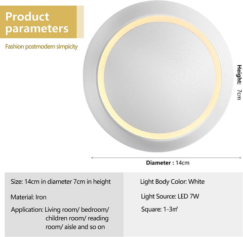 Lámpara de pared LED moderna, 2 lámparas de pared redondas, blanco cálido, 3000K, para dormitorio, sala de estar, pasillo, entrada, color blanco