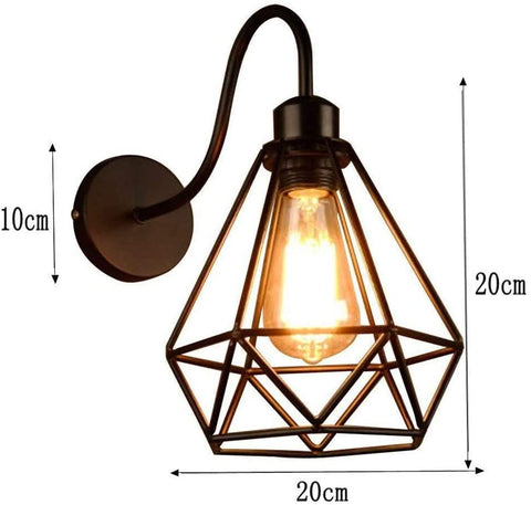 Apliques de pared industriales vintage con jaula de metal de diamante negro, lámpara de techo E27 Edison, aplique retro para interiores, decoración para sala de estar, cocina, pasillo, dormitorio, cafetería, bar, paquete de 2
