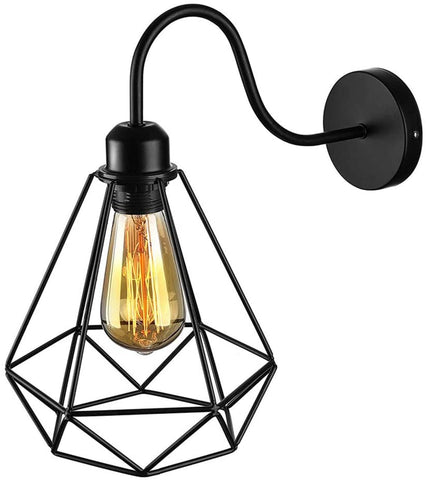 Apliques de pared industriales vintage con jaula de metal de diamante negro, lámpara de techo E27 Edison, aplique retro para interiores, decoración para sala de estar, cocina, pasillo, dormitorio, cafetería, bar, paquete de 2