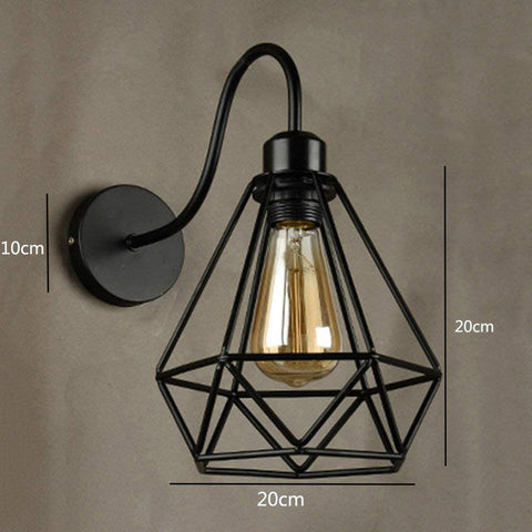 Apliques de pared industriales vintage con jaula de metal de diamante negro, lámpara de techo E27 Edison, aplique retro para interiores, decoración para sala de estar, cocina, pasillo, dormitorio, cafetería, bar, 1 paquete