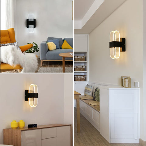 Aplique de pared LED para interiores Lámpara de pared moderna regulable de 12 W Diseño acrílico creativo romántico para dormitorio, sala de estar, pasillo, escalera, hotel, luz blanca de 3000 K-6000 K (negro)