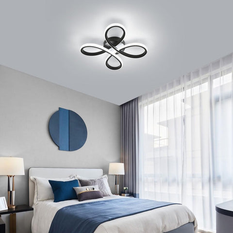 Lámpara de techo LED de diseño moderno, lámpara de techo creativa con forma de flor de 30W para sala de estar, dormitorio, comedor, oficina, negro, luz blanca fría 6000K