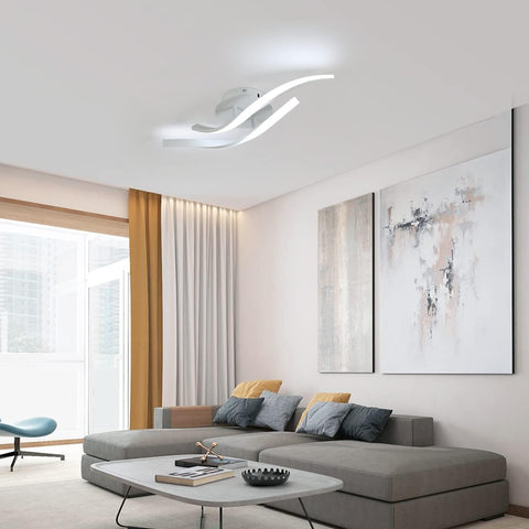 Lámpara de techo LED de diseño moderno, lámpara de techo con forma de onda de 6000K, color blanco frío, para sala de estar, dormitorio, comedor, oficina, color blanco