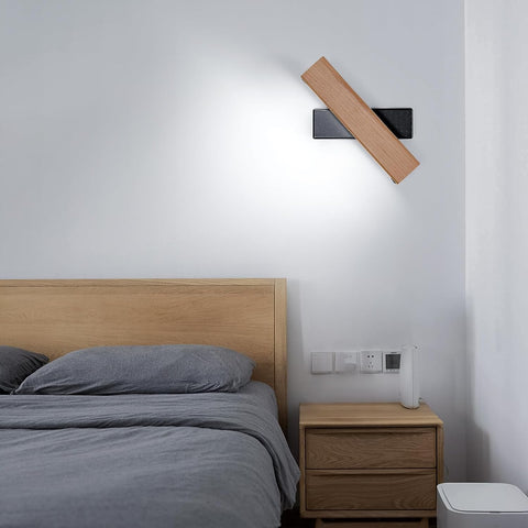 Lámpara de pared LED de madera, lámpara de pared rectangular moderna giratoria, blanco frío 6000K 4,5 W para dormitorio, sala de estar, pasillo, entrada
