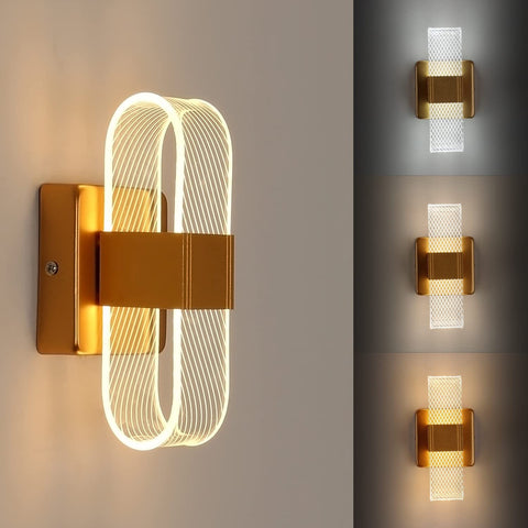 Lámpara de pared interior LED regulable de 10 W, lámpara de pared de diseño acrílico romántico creativo moderno, lámpara de noche con luz de 3000 K-6000 K para dormitorio, sala de estar, pasillo (dorado)