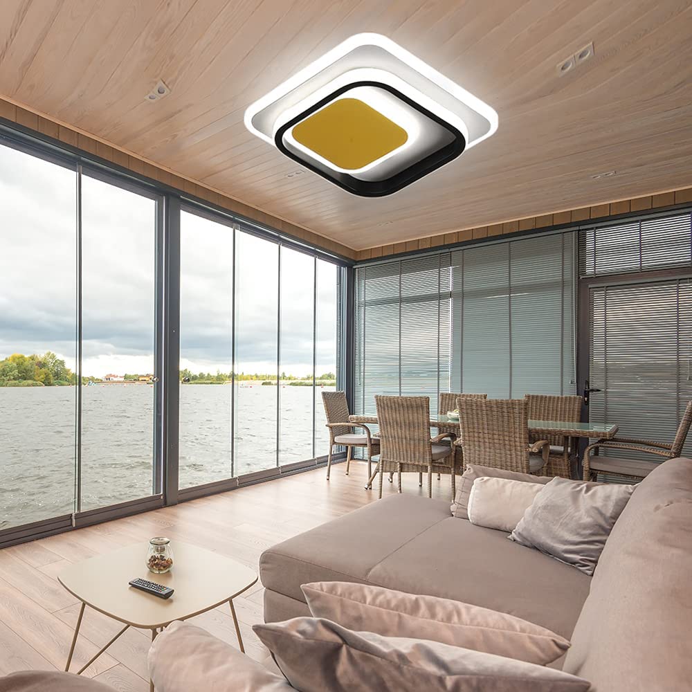 Luz de techo LED, lámpara de techo LED acrílica de 36 W, lámpara de habitación cuadrada moderna de 25x25 cm para balcón, dormitorio, sala de estar, blanco frío 6000K