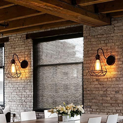 Apliques de pared industriales vintage con jaula de metal de diamante negro, lámpara de techo E27 Edison, aplique retro para interiores, decoración para sala de estar, cocina, pasillo, dormitorio, cafetería, bar, 1 paquete