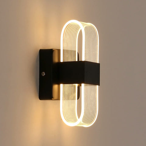 Aplique de pared LED para interiores Lámpara de pared moderna regulable de 12 W Diseño acrílico creativo romántico para dormitorio, sala de estar, pasillo, escalera, hotel, luz blanca de 3000 K-6000 K (negro)