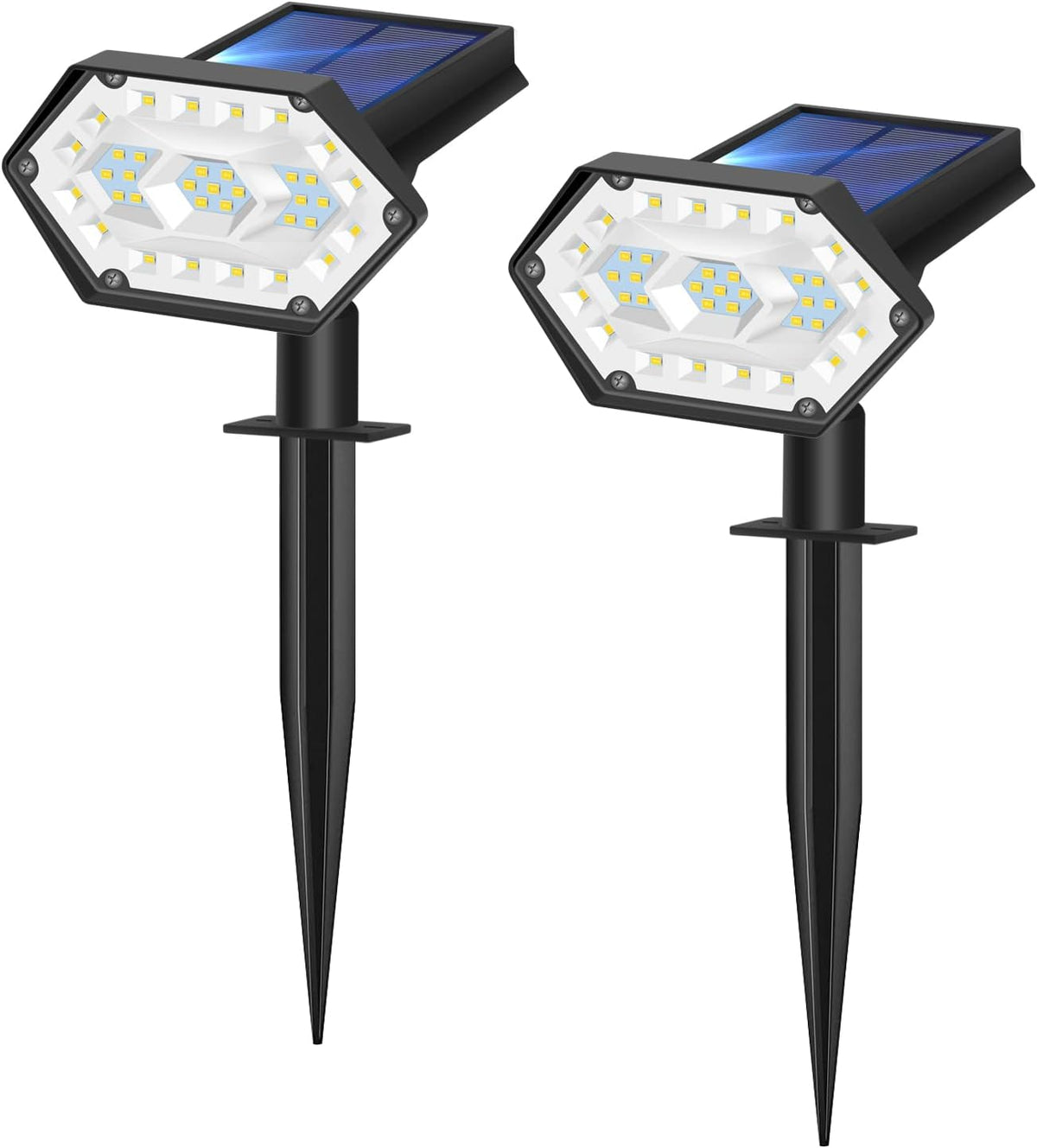 2 Pcs Spot Solaire Exterieur, 35 LED Lampe Solaire Exterieur Etanche IP65, Réglable avec 4 Modes d'éclairage,180° Projecteur Solaire Exterieur pour Jardin, Cour, Chemin, Allée, Lumière Blanche Froide