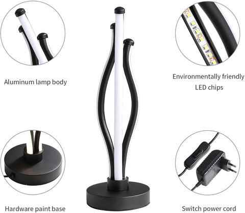 Lámpara de escritorio LED, lámpara de lectura curva de luz cálida con cable de conexión, lámpara de noche moderna para sala de estar, habitación de invitados, decoración de mesa de tocador