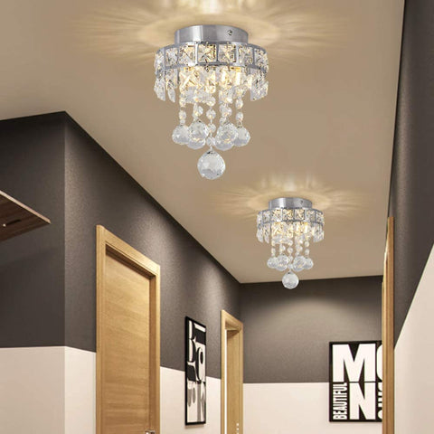 Lámpara de araña de cristal, mini lámpara colgante con 3 luces para pasillo, dormitorio, cocina, habitación de niños
