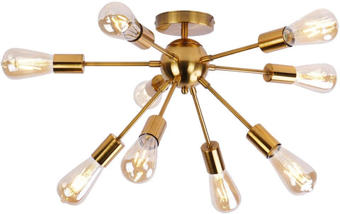 Lámpara industrial de metal, iluminación de araña, para 9 bombillas E27, apta para cocina, sala de estar, comedor, cafetería y lugares de entretenimiento (bombilla no incluida)