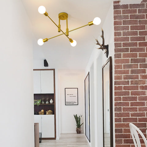 Lámpara de techo industrial, lámpara de techo retro, candelabros LED modernos de metal E27 dorado de 4 lámparas para dormitorio, sala de estar, cocina, oficina, cafetería, restaurante