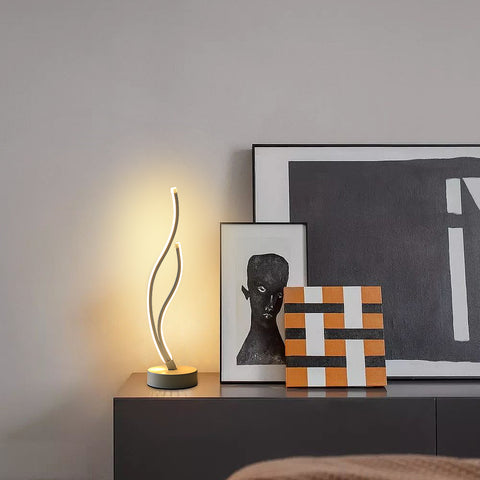 Lámpara de mesa LED Lámpara de mesa acrílica minimalista, lámpara de mesa de diseño de metal LED Lámpara de mesa ondulada Dormitorio Iluminación suave ILUMINACIÓN Ojo