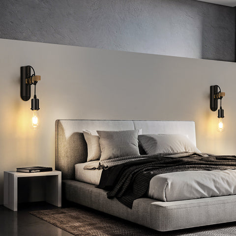 Apliques de madera E27, aplique LED retro, lámpara de noche de pared para dormitorio, sala de estar, escalera, máximo 40W