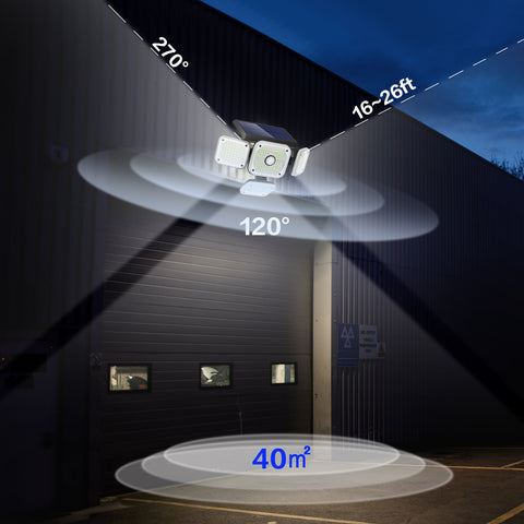 Lámpara solar para exteriores Detector de movimiento, 4 cabezales 231 LED Luz solar para exteriores con control remoto IP65 Iluminación solar para exteriores a prueba de agua 3 modos de punto Proyector solar LED Jardín Blanco frío