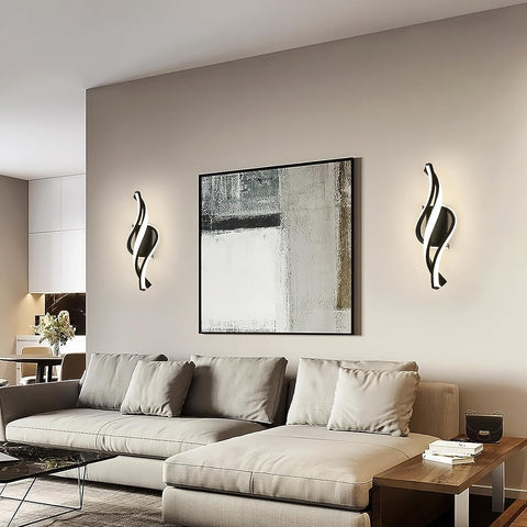 Lámpara de pared LED de 22 W, lámpara de pared moderna en forma de espiral, blanco neutro, 4000 K, para dormitorio, sala de estar, pasillo, entrada, color negro