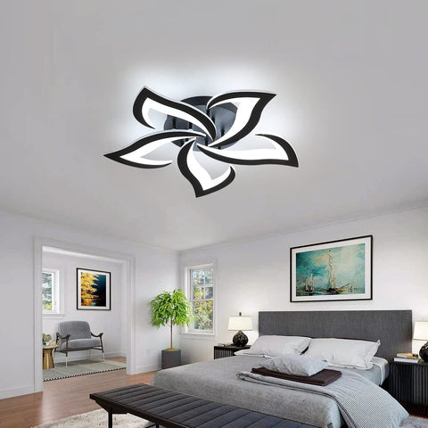 Lámpara de techo LED moderna, lámpara de techo con diseño de pétalos creativos de 60 W, lámpara de techo acrílica, para sala de estar, dormitorio, estudio, diámetro 60 cm, luz blanca fría negra de 6000 K