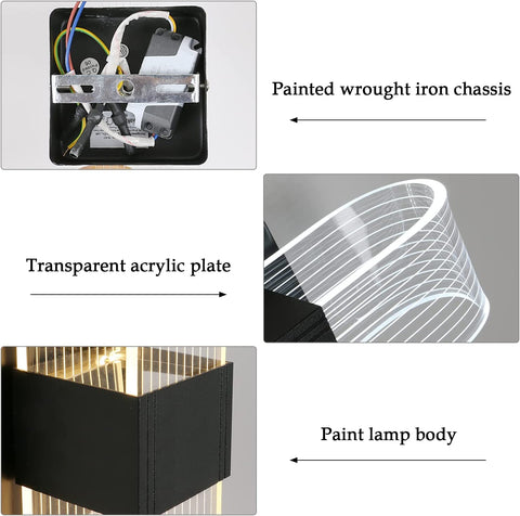Aplique de pared LED para interiores Lámpara de pared moderna regulable de 12 W Diseño acrílico creativo romántico para dormitorio, sala de estar, pasillo, escalera, hotel, luz blanca de 3000 K-6000 K (negro)