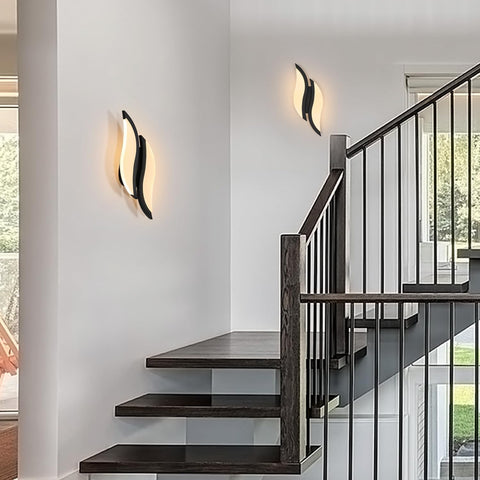 Luz de pared interior LED, lámpara de pared moderna 12W 2300LM, iluminación acrílica Lámpara de pared para sala de estar dormitorio escalera 3000K luz blanca cálida color negro