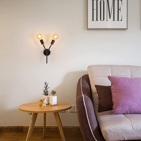 Apliques de pared de 2 luces, lámpara de pared industrial, lámpara de pared vintage para interiores, para espejo, dormitorio, mesita de noche, sala de estar, pasillo (negro)