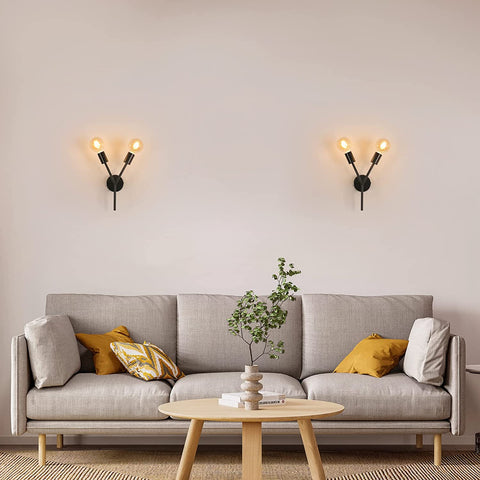 Apliques de pared de 2 luces, lámpara de pared industrial, lámpara de pared vintage para interiores, para espejo, dormitorio, mesita de noche, sala de estar, pasillo (negro)