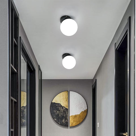 Aplique De Pared Interior Lámpara De Pared Esférica Moderna De Vidrio Base E27 para Dormitorio, Sala De Estar, Pasillo, Entrada Negra (Bombilla No Incluida)