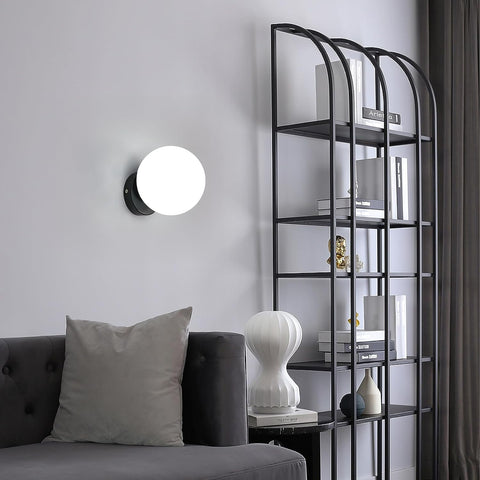 Aplique De Pared Interior Lámpara De Pared Esférica Moderna De Vidrio Base E27 para Dormitorio, Sala De Estar, Pasillo, Entrada Negra (Bombilla No Incluida)