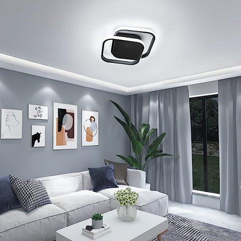 Lámpara de techo LED moderna, lámpara de techo cuadrada blanca fría de 6000K para sala de estar, dormitorio, comedor, oficina, negro