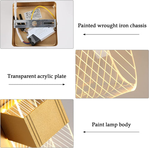 Lámpara de pared interior LED regulable de 10 W, lámpara de pared de diseño acrílico romántico creativo moderno, lámpara de noche con luz de 3000 K-6000 K para dormitorio, sala de estar, pasillo (dorado)