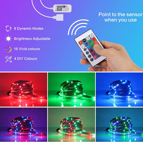 Tira LED WiFi APP Tira LED 10M, Sincronización Dormitorio LED con Música, Luz LED Multicolor con Control Remoto para Dormitorio, Cocina, TV, Fiesta