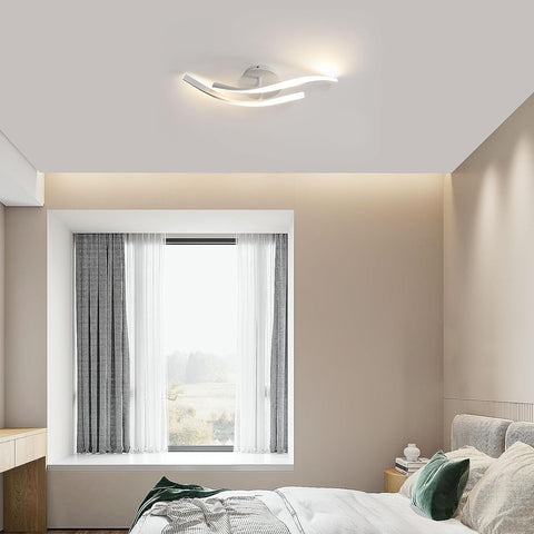 Lámpara de techo LED de 18W, diseño moderno, blanco cálido, 3000K, lámpara de techo con forma de línea para sala de estar, dormitorio, comedor, oficina, blanco