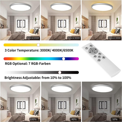 Luz de techo LED regulable RGB 3000K-6500K Luz de techo LED redonda para baño IP54 impermeable para baño, dormitorio, sala de estar, cocina ?30CM
