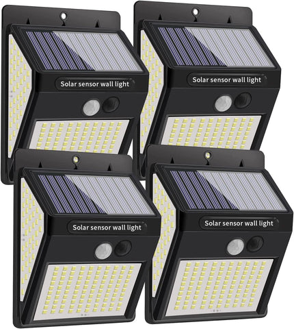4 Uds colector Solar luz al aire libre 220 LED Sensor de movimiento lámpara de pared LED para patio jardín pasillo terraza cerrar pared camino Patio Villa