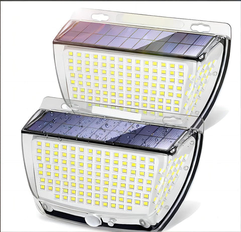 2 luces solares de pared para exteriores, 160 LED, sensor de movimiento, lámpara de pared LED, blanco frío, 6000 K, para patio, jardín, pasillo, terraza, cerca de la pared, camino, patio, villa