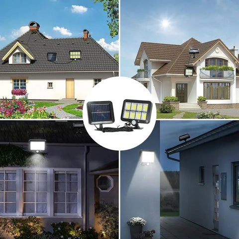 Lámpara Solar Exterior, Luz Solar con Sensor de Movimiento, Lámpara de Seguridad con Cable de 5M Impermeable IP65, 160 LED 3 Modos, para Cobertizo Garaje Jardín Balcón