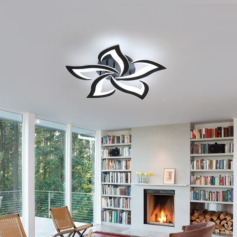 Lámpara de techo LED moderna, lámpara de techo con diseño de pétalos creativos de 60 W, lámpara de techo acrílica, para sala de estar, dormitorio, estudio, diámetro 60 cm, luz blanca fría negra de 6000 K