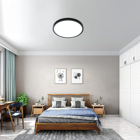 Lámpara de Techo LED de 24W, Lámpara de Techo IP50 de 2160LM, Lámpara de Techo Ultrafina Blanca Fría de 6500k, Lámpara de Techo Redonda Negra para Dormitorio, Sala de Estar, Pasillo, Balcón, Baño, Oficina, Ø30cm