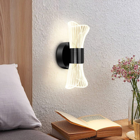 Lámpara de pared interior LED regulable, lámpara de pared LED moderna de 12 W, diseño creativo, iluminación acrílica, lámpara de pared para sala de estar, pasillo, dormitorio, escaleras, negro
