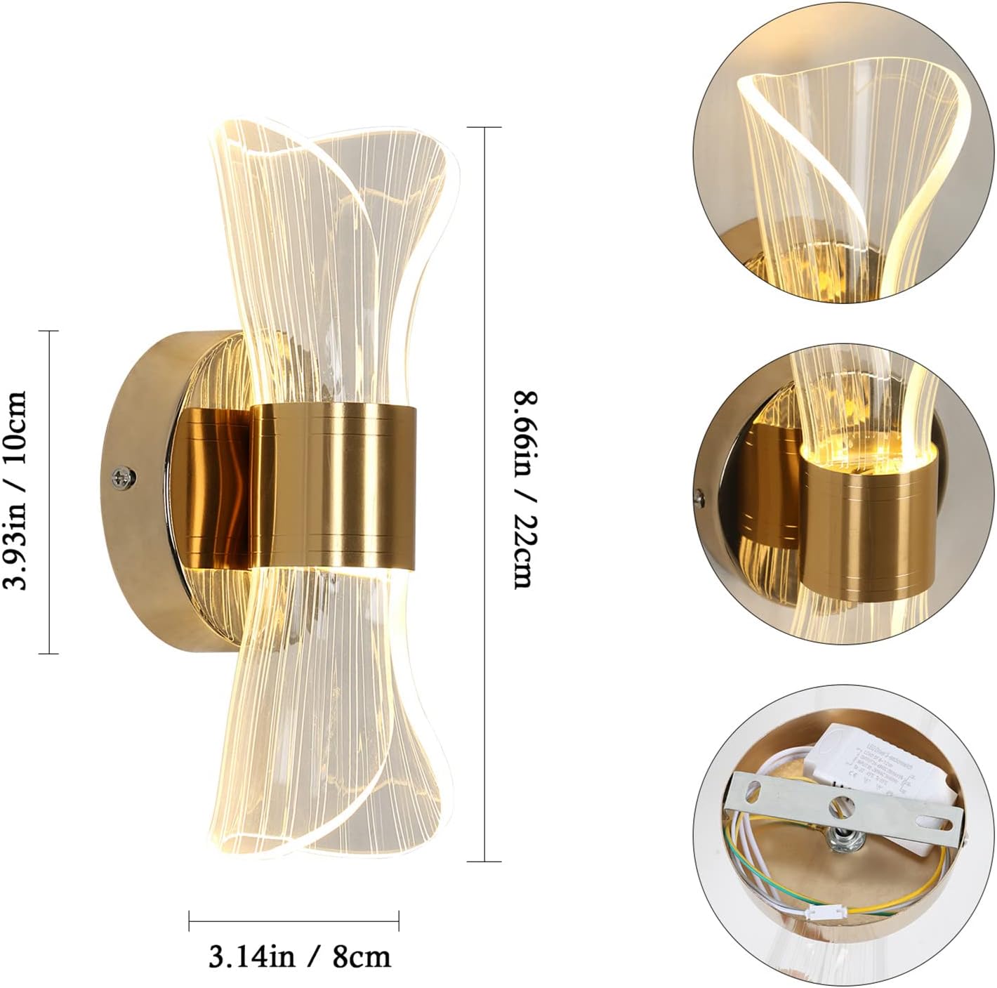 Tableau des dimensions des lampes murales 