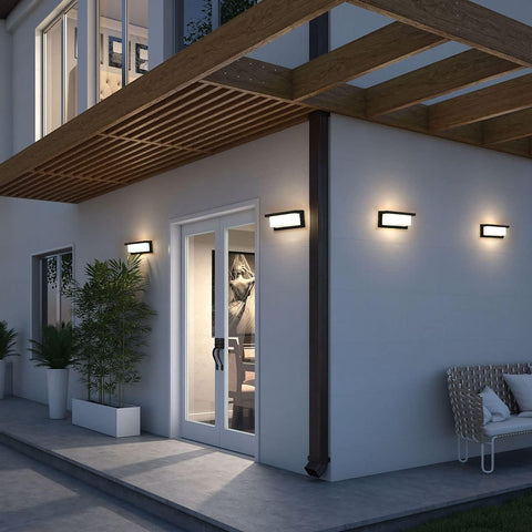 Aplique de pared exterior impermeable IP65 Lámpara de pared LED Blanco cálido 3000K para entrada Pasillo Patio Jardín Terraza Balcón Garaje Negro