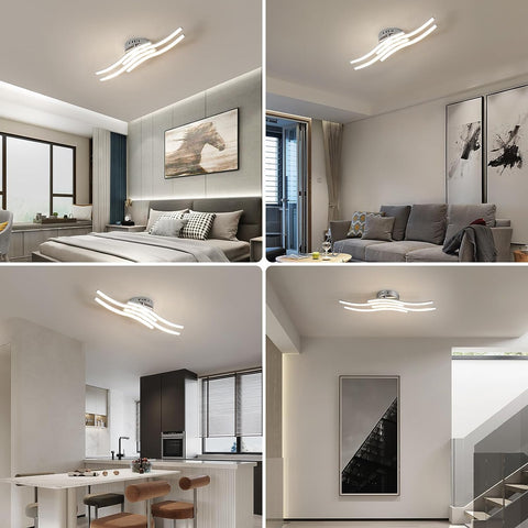Lámpara de techo LED de diseño moderno con forma de onda, lámpara de techo de 24W, blanco cálido, 3000K, para sala de estar, dormitorio, comedor, oficina