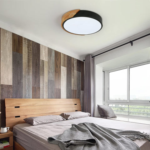 Plafón LED, Plafón de Madera Moderno de 24W Redondo Blanco Frío 6000K Ø30CM Dormitorio, Cocina, Sala de Estar, Balcón y Pasillo