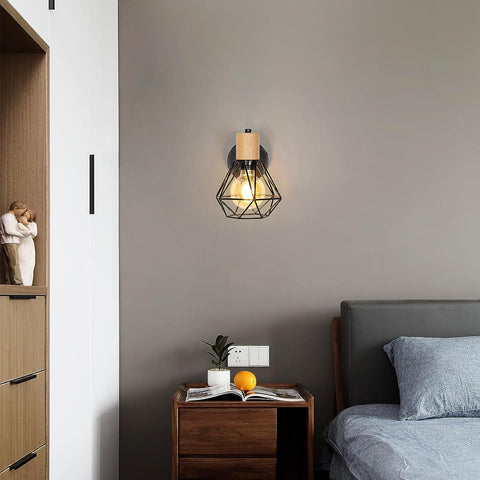 Aplique De Pared Interior Lámpara De Pared De Madera Vintage Base E27 para Dormitorio, Sala De Estar, Pasillo, Entrada (Bombilla No Incluida)