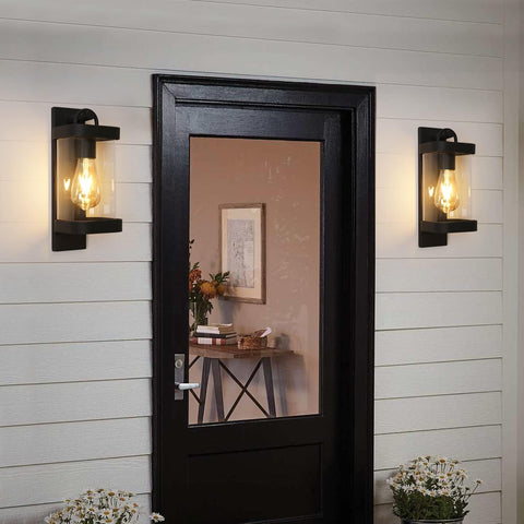 Aplique de pared para exteriores, lámpara de pared exterior industrial E27 con pantalla de vidrio transparente IP54, lámpara de pared retro para sala de estar, pasillo, escaleras (sin bombilla)