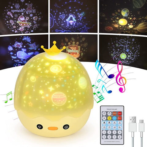 Luz Nocturna Proyector Estrellas, Luz Nocturna Musical Rotación 360° + Temporizador + Control Remoto + 6 Películas de Proyección, Lámpara de Luz Nocturna Infantil, para Halloween, Navidad, Fiestas, Regalo Bebé Niña Niño