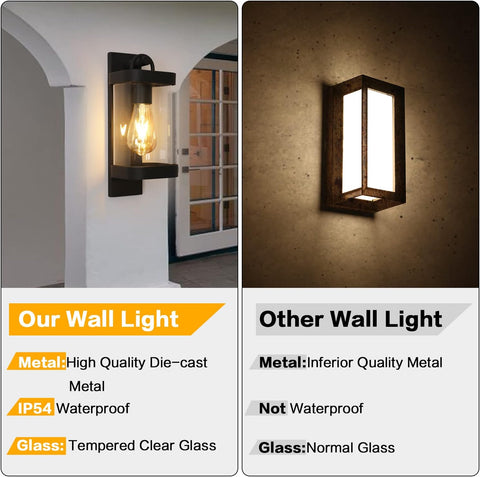 Aplique de pared para exteriores, lámpara de pared exterior industrial E27 con pantalla de vidrio transparente IP54, lámpara de pared retro para sala de estar, pasillo, escaleras (sin bombilla)