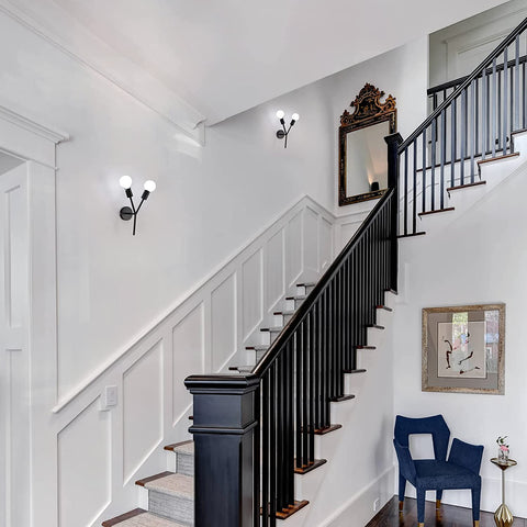 Apliques de pared de 2 luces, lámpara de pared industrial, lámpara de pared vintage para interiores, para espejo, dormitorio, mesita de noche, sala de estar, pasillo (negro)